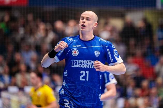 Leve Carstensen TBV Lemgo Lippe, 21 cheers after scoring goal GER, TBV Lemgo Lippe vs Rhein Neckar Loewen, Handball, 1 Bundesliga, Matchday 9, Season 2025 2026, 16 10 2025 GER, TBV Lemgo Lippe vs Rhein Neckar Loewen, Handball, 1 Bundesliga, Matchday 9, Season 2025 2026, 16 10 2025 Lemgo Copyright: xEibner-Pressefoto JanxRollingerx EP_JSK