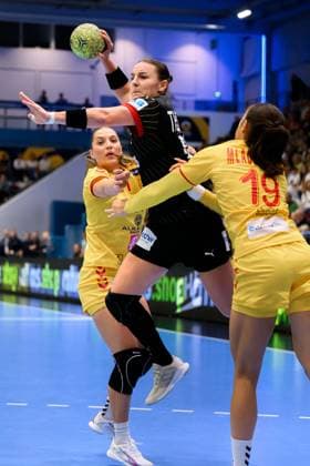 Gummersbach Womens Handball European Championship Qualification, Germany North Macedonia Mareike Thomaier Germany , Iva Mladenovska Macedonia Gummersbach Schwalbe Arena Germany