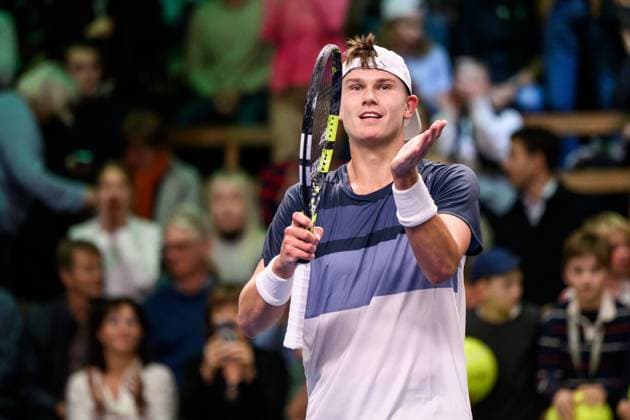 251016 Holger Rune of Denmark celebrates after a men s singles tennis match during day 6 of the ATP 250 Nordic Open on October 16, 2025 in Stockholm Photo Jesper Zerman BILDBYRAN kod JZ JZ0629 tennis nordic open nordic open 2024 bbeng jubel danmark denmark celebrates  Copyright: JESPERxZERMAN BB251016JZ025