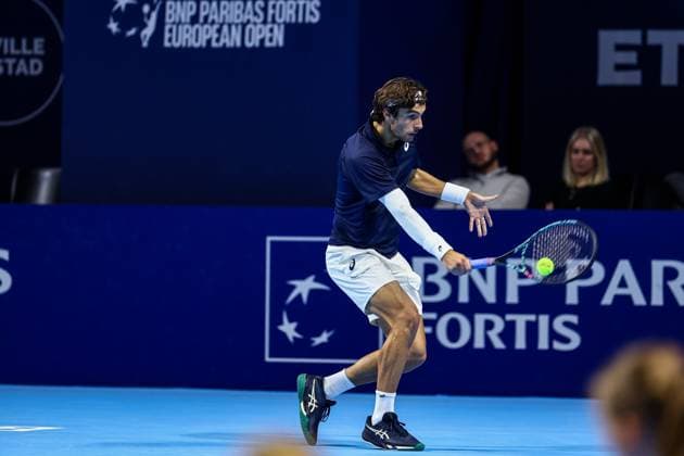 Italian Lorenzo Musetti pictured in action during the European Open ATP, Tennis Herren tennis tournament in Brussels, on Thursday 16 October 2025. This year s edition of the tournament is taking place from 12 to 19 October 2025. DAVIDxPINTENS  x136992858x