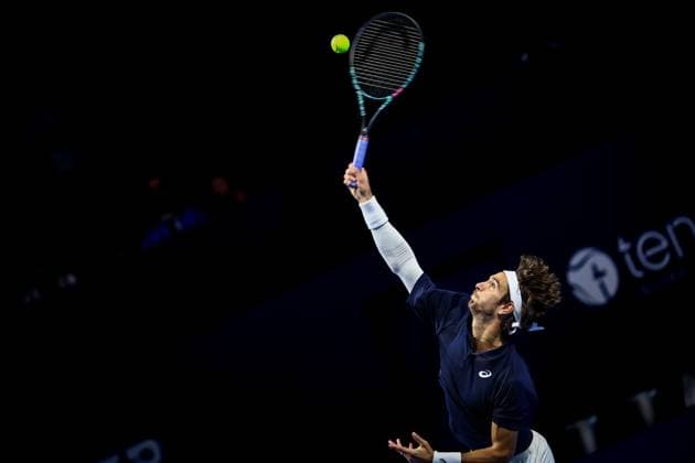 Italian Lorenzo Musetti pictured in action during the European Open ATP, Tennis Herren tennis tournament in Brussels, on Thursday 16 October 2025. This year s edition of the tournament is taking place from 12 to 19 October 2025. DAVIDxPINTENS  x136992867x