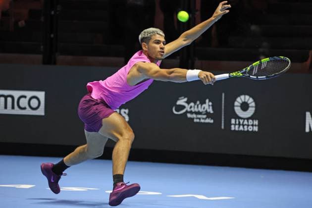 Riyadh, Saudi Arabia: Tennis SIX KINGS SLAM 2025 Carlos Alcaraz (ESP), Riyadh, Saudi Arabia, October 16, 2025. Photo RIYADH, SIX KINGS SLAM 2025  - ZUMAp169 20251016_zea_p169_968 Copyright: xFelicexCalabrox