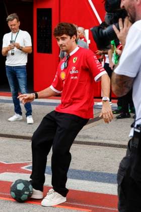 F1 GP of America, Austin, No 16 Charles Leclerc FRA , Scuderia Ferrari HP, Ferrari SF 25, Ferrari with football Austin USA