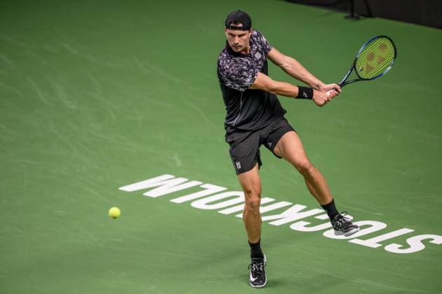 251016 Marton Fucsovics of Hungary competes in a men s singles tennis match during day 6 of the ATP 250 Nordic Open on October 16, 2025 in Stockholm Photo Jesper Zerman BILDBYRAN kod JZ JZ0629 tennis nordic open nordic open 2024 bbeng  Copyright: JESPERxZERMAN BB251016JZ059