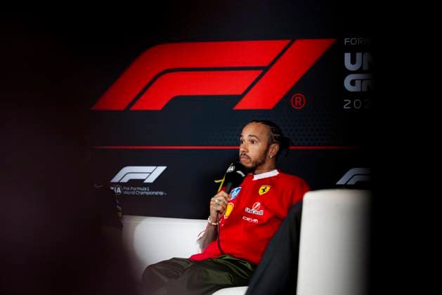Formula 1 MSC Cruises United States Grand Prix 2025 Alexis Perrin OVERTAKE MAXPPP - Austin 16 10 2025 44 HAMILTON Lewis (gbr), Scuderia Ferrari HP, portrait press conference, PK, Pressekonferenz at the Formula 1 MSC Cruises United States Grand Prix 2025, the 19th round of the 2025 FIA Formula 1 World Championship, WM, Weltmeisterschaft at the Circuit of The Americas in Austin, Texas, United States, from October 16 to 19, 2025 Austin Circuit of The Americas United States  Copyright: xOVERTAKE MAXPPPxAlexisxPerrinx OVT202510169863 OVT202510169863