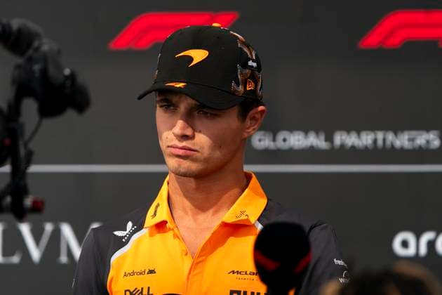 British Formula One driver Lando Norris of McLaren F1 Team is interviewed in the paddock during the Formula One United States Grand Prix at the Circuit of the Americas in Austin, Texas on Thursday, October 16, 2025.  AUS2025101632 GREGxNASH