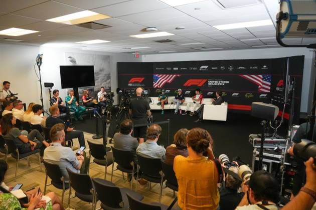 press conference, PK, Pressekonferenz room during the Formula 1 MSC Cruises United States Grand Prix 2025, Austin, TX, USA, from October 16 to 18, 2025. Round 19 of the 2025 FIA Formula One World Championship, WM, Weltmeisterschaft  Copyright: xAlessioxDexMarco IPAxSportx xipa-agency.netx xx IPA_66674725 IPA_Agency_IPA66674725