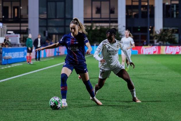 Olga Carmona (Paris Saint-Germain 77) and Linda Caicedo (18 Real Madrid) in action during the UEFA Womens Champions League game between Paris Saint-Germain and Real Madrid at Campus PSG in Poissy, France. Copyright: xPaulinexFIGUETx xSPPx Sportspressphoto_SPR43474