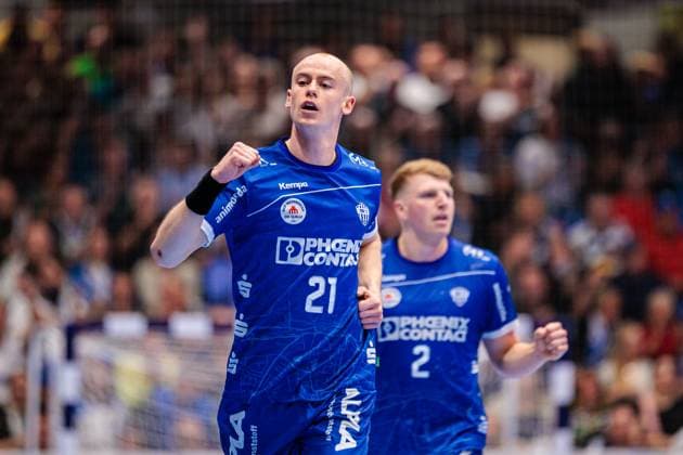 Leve Carstensen TBV Lemgo Lippe, 21 cheers after scoring goal GER, TBV Lemgo Lippe vs Rhein Neckar Loewen, Handball, 1 Bundesliga, Matchday 9, Season 2025 2026, 16 10 2025 GER, TBV Lemgo Lippe vs Rhein Neckar Loewen, Handball, 1 Bundesliga, Matchday 9, Season 2025 2026, 16 10 2025 Lemgo Copyright: xEibner-Pressefoto JanxRollingerx EP_JSK