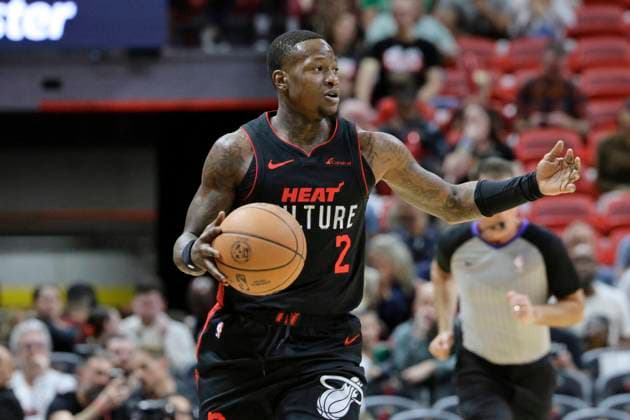 February 11, 2024, Miami, Florida, USA: Miami Heat guard Terry Rozier gestures during action against the Boston Celtics during the first half at Kaseya Center on Feb. 11, 2024, in Miami. Miami USA - ZUMAm67_ 20240211_zaf_m67_049 Copyright: xJohnxMccallx Miami USA - ZUMA0837 20240211_zaf_m67_049 Copyright: xIMAGO JohnxMccallx