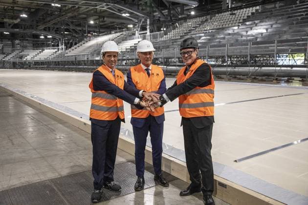 Milan, Rho Fiera Milano: Inspection of pavilions 13 and 15, 22 and 24 at Fieramilano Rho*, which will host the Speed skating, Eisschnelllauf and men s and women s hockey rink for the 2026 Milan Cortina Olympics. Andrea Abodi, Minister for and Youth, and Giovanni Bozzetti, President of Fondazione Fiera Milano, were present. Pictured: Fiera Milano Spa President Carlo Bonomi.  Copyright: xFrancescoxEnriquezx xipa-agency.netx xFrancescoxEnriquezx IPA_Agency_IPA66276886  Copyright: xIMAGO FrancescoxEnriquezx xipa-agency.netx xIMAGO IndependentxPhotoxAgencyxInt.x imago0836462641h