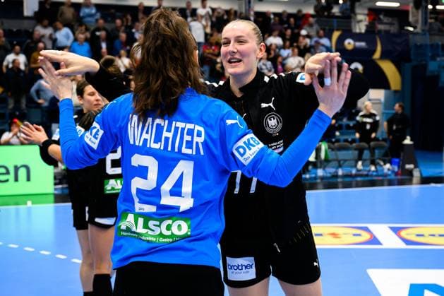 Gummersbach Handball Women European Championship Qualification, Germany North Macedonia Goalkeeper Sarah Wachter Germany , Viola Leuchter Germany Gummersbach Schwalbe Arena Germany