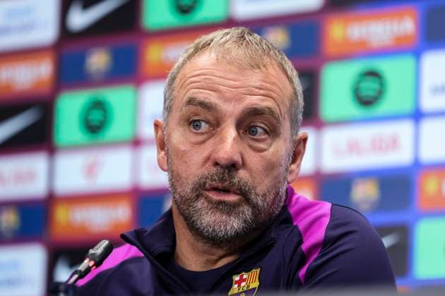 October 17, 2025, Sant Joan Despi, Barcelona, SPAIN: Hansi Flick, head coach of FC Barcelona, Barca attends his press conference, PK, Pressekonferenz during the training day of FC Barcelona ahead the Spanish League, La Liga EA Sports, football match against Girona FC at Ciudad Esportiva Joan Gamper on October 17, 2025 in Sant Joan Despi, Barcelona, Spain. Sant Joan Despi SPAIN - ZUMAa181 20251017_zaa_a181_049 Copyright: xJavierxBorregox
