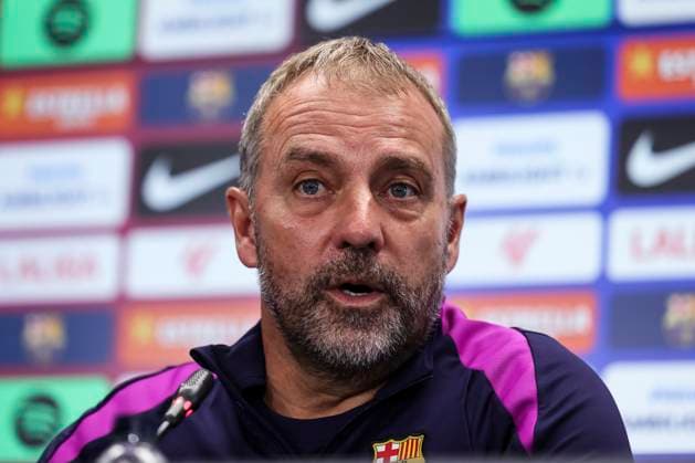 October 17, 2025, Sant Joan Despi, Barcelona, SPAIN: Hansi Flick, head coach of FC Barcelona, Barca attends his press conference, PK, Pressekonferenz during the training day of FC Barcelona ahead the Spanish League, La Liga EA Sports, football match against Girona FC at Ciudad Esportiva Joan Gamper on October 17, 2025 in Sant Joan Despi, Barcelona, Spain. Sant Joan Despi SPAIN - ZUMAa181 20251017_zaa_a181_055 Copyright: xJavierxBorregox