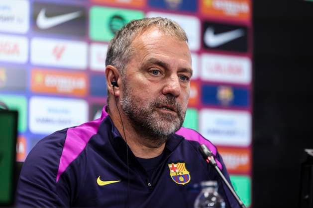 October 17, 2025, Sant Joan Despi, Barcelona, SPAIN: Hansi Flick, head coach of FC Barcelona, Barca attends his press conference, PK, Pressekonferenz during the training day of FC Barcelona ahead the Spanish League, La Liga EA Sports, football match against Girona FC at Ciudad Esportiva Joan Gamper on October 17, 2025 in Sant Joan Despi, Barcelona, Spain. Sant Joan Despi SPAIN - ZUMAa181 20251017_zaa_a181_059 Copyright: xJavierxBorregox