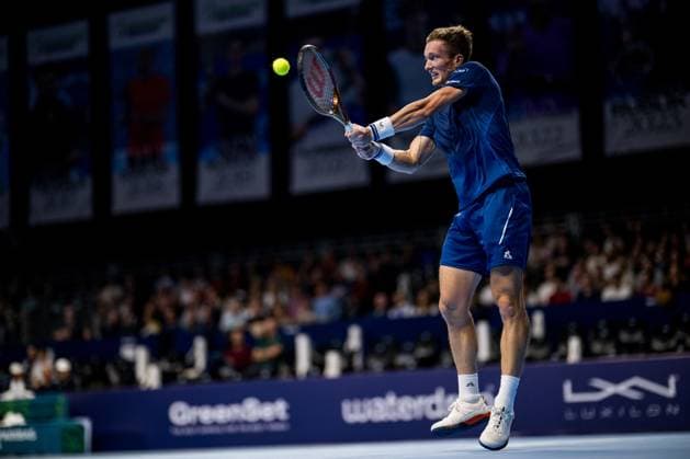 Czech Jiri Lehecka pictured in action during the European Open ATP, Tennis Herren tennis tournament in Brussels, on Friday 17 October 2025. This year s edition of the tournament is taking place from 12 to 19 October 2025. JASPERxJACOBS  x137045063x