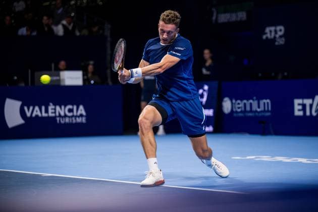 Czech Jiri Lehecka pictured in action during the European Open ATP, Tennis Herren tennis tournament in Brussels, on Friday 17 October 2025. This year s edition of the tournament is taking place from 12 to 19 October 2025. JASPERxJACOBS  x137045154x