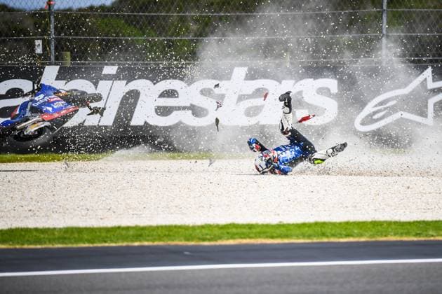 Australian MotoGP at Phillip Island, Moto2 Race crash in Cowes - 17 Oct 2025 Marcos Ramírez Fernández of Spain ( 24) is seen crashing during Practice race on Day 1 of 2025 Australian motorcycle Grand Prix at Phillip Island. Cowes Australia Copyright: xAlexanderxBogatyrevx xSOPAxImagesx Moto2Crash24-0659