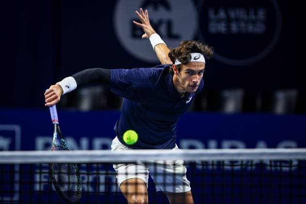 Italian Lorenzo Musetti pictured in action during the European Open ATP, Tennis Herren tennis tournament in Brussels, on Friday 17 October 2025. This year s edition of the tournament is taking place from 12 to 19 October 2025. DAVIDxPINTENS  x137049082x