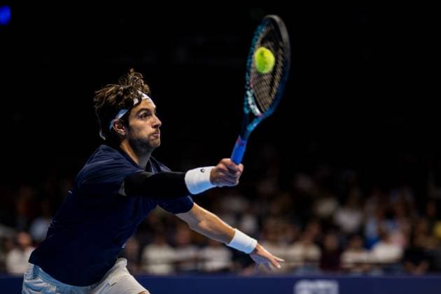 Italian Lorenzo Musetti pictured in action during the European Open ATP, Tennis Herren tennis tournament in Brussels, on Friday 17 October 2025. This year s edition of the tournament is taking place from 12 to 19 October 2025. JASPERxJACOBS  x137056807x