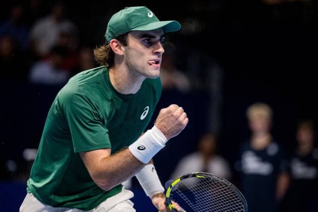 US Eliot Spizzirri celebrates during the European Open ATP, Tennis Herren tennis tournament in Brussels, on Friday 17 October 2025. This year s edition of the tournament is taking place from 12 to 19 October 2025. JASPERxJACOBS  x137066986x