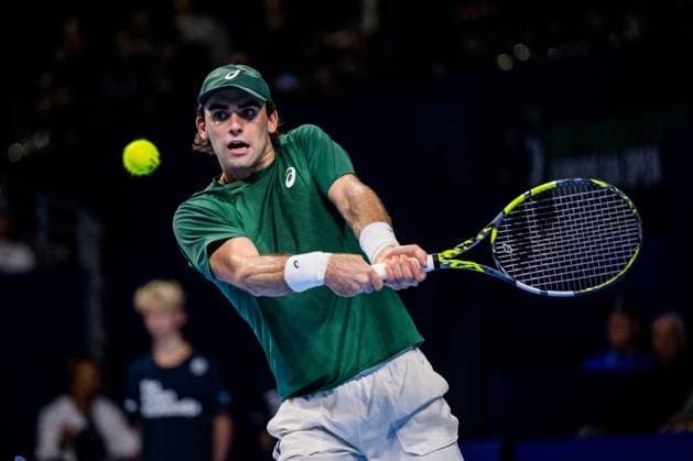 US Eliot Spizzirri pictured in action during the European Open ATP, Tennis Herren tennis tournament in Brussels, on Friday 17 October 2025. This year s edition of the tournament is taking place from 12 to 19 October 2025. JASPERxJACOBS  x137067554x