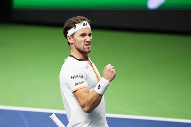 STOCKHOLM, SWEDEN 20251017 Norways Casper Ruud celebrates after winning his quarterfinal match against Sebastian Korda, USA, during the BNP Paribas Nordic Open tennis tournament at the Royal Tennis Hall STOCKHOLM SWEDEN x11288x  Copyright: xPontusxOrre TTx TENNIS NORDIC OPEN