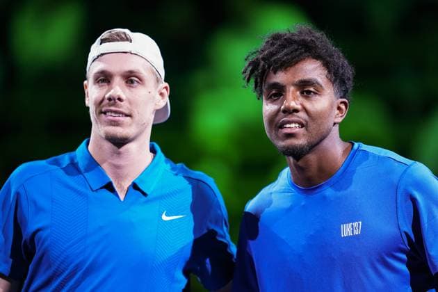 STOCKHOLM, SWEDEN 20251017 Canadas Denis Shapovalov and Swedens Elias Ymer ahead of their singles quarterfinal at the BNP Paribas Nordic Open tennis tournament at Kungliga tennishallen STOCKHOLM SWEDEN x11288x  Copyright: xPontusxOrre TTx TENNIS NORDIC OPEN