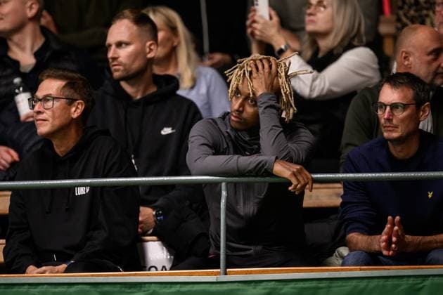 251017 Mikael Ymer of Sweden in the stands during a men s single quarter final tennis match during day 7 of the Nordic Open on October 17, 2025 in Stockholm Photo Simon Hastegard BILDBYRAN kod SH SH0654 tennis nordic open 7 bbeng sverige  Copyright: SIMONxHASTEGARD BB251017SH013