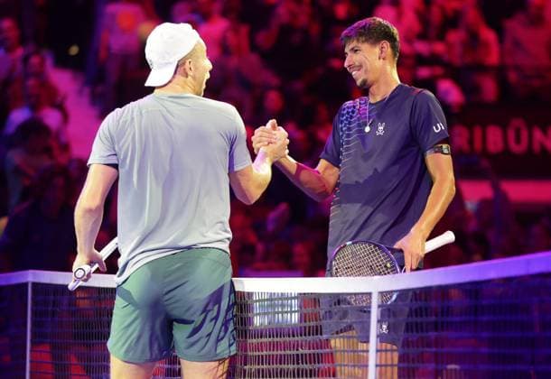 TENNIS - ATP, Tennis Herren Erste Bank Open VIENNA,AUSTRIA,17.OCT.25 - TENNIS - ATP World Tour, Erste Bank Open, Red Bull BassLine. Image shows Tallon Griekspoor (NED) and Alexei Popyrin (AUS).  GEPAxpictures xWalterxLuger