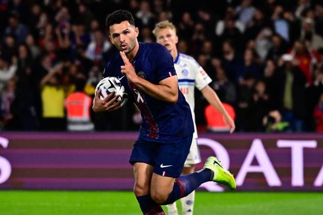 FOOTBALL : PSG vs Strasbourg - Ligue1 - 16 10 2025 Goncalo Ramos ( 9 - PSG ) celebrates after scoring during the Ligue 1 match between Paris Saint Germain and RC Strasbourg Alsace at Parc Des Princes on October 16 , 2025 in Paris, France. ( Photo by Federico Pestelini PsnewZ ) - ParisFrance  Copyright: xFedericoxPestelinix