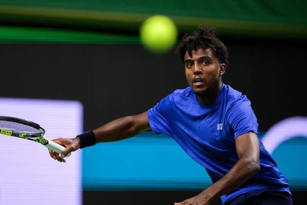 251017 Elias Ymer of Sweden in a men s single quarter final tennis match during day 7 of the Nordic Open on October 17, 2025 in Stockholm Photo Simon Hastegard BILDBYRAN kod SH SH0654 tennis nordic open 7 bbeng sverige  Copyright: SIMONxHASTEGARD BB251017SH033
