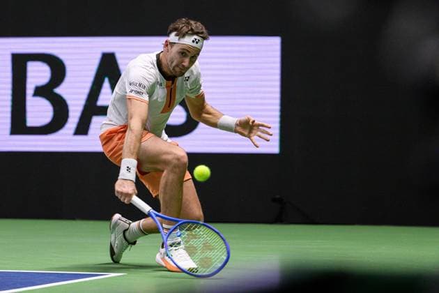 251017 Casper Ruud of Norway in a men s single quarter final tennis match against Sebastian Korda of USA during day 7 of the Nordic Open on October 17, 2025 in Stockholm Photo Simon Hastegard BILDBYRAN kod SH SH0654 tennis nordic open 7 bbeng  Copyright: SIMONxHASTEGARD BB251017SH063