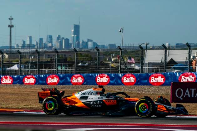 Australian Formula One driver Oscar Piastri of McLaren F1 Team in action during sprint qualifying for the Formula One United States Grand Prix at the Circuit of the Americas in Austin, Texas on Friday, October 17, 2025.  AUS2025101770 GREGxNASH
