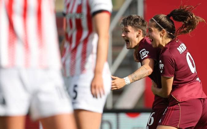 Polaskova Aneta Torjubel 2-0 . 1.FC Nürnberg-Freiburg , Google Pixel Frauen-Bundesliga , Fußball , in den Max Morlock Stadion, in Nürnberg , Bayern, Deutschland. Oktober 18, 2025 . Photo by: Davide Elias IPA Photo Pressefoto DENL Copyright: xDavidexEliasx