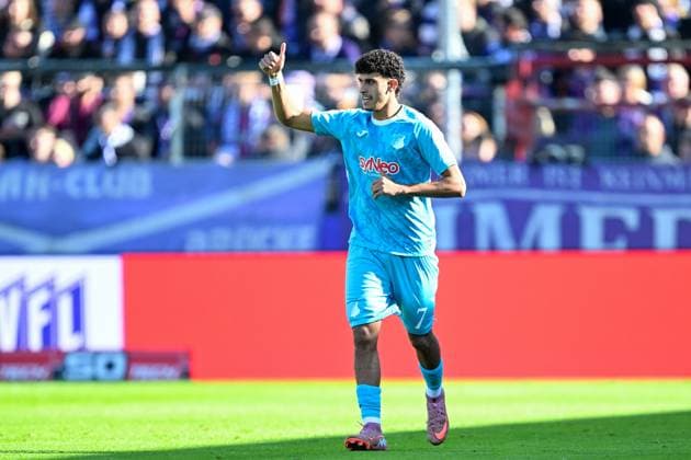 3 Liga 25 26 VfL Osnabrück TSG Hoffenheim II on 18 10 2025 at Bremer Brücke in Osnabrück Cheering, goal celebration, goal scorer, goal scorer Ayoube Amaimouni Echghouyab Hoffenheim cheers after his goal for 0 1 MT
