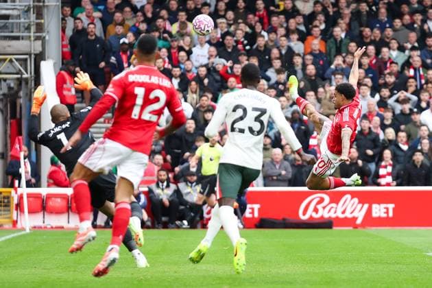 Nottingham, England, 18th October 2025. Morgan Gibbs-White of Nottingham Forest shot goes wide during the Nottingham Forest vs Chelsea Premier League match at the City Ground, Nottingham. Picture credit should read: Jessica Hornby Sportimage EDITORIAL USE ONLY. No use with unauthorised audio, video, data, fixture lists, club league logos or live services. Online in-match use limited to 120 images, no video emulation. No use in betting, games or single club league player publications. SPI_036_JH_Forest_Chelsea SPI-4217-0036