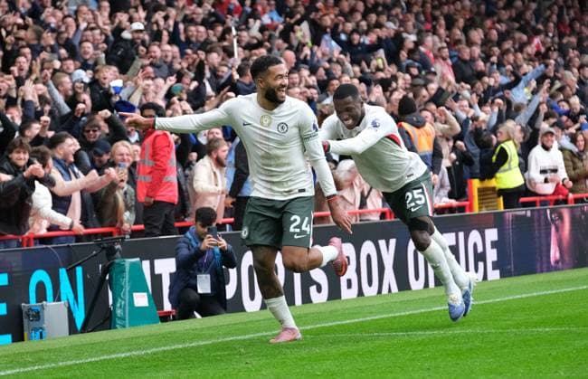 Reece James of Chelsea FC celebrates his goal in the 84th minute 0-3 during the Premier league football match between Nottingham Forest and Chelsea FC at City Ground in Nottingham. Copyright: xPaulxBonser SportsxPressxPhotox Sportspressphoto_SPR43894