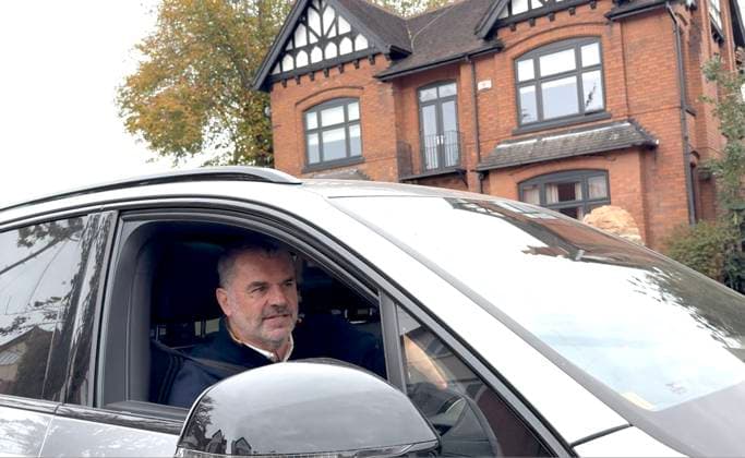 Ange Postecoglu (Head Coach Nottingham Forest) poses for pictures with fans after being sacked after the4 defeat to Chelsea. Ange Postecoglu (Head Coach Nottingham Forest) was seen driving away from the ground shortly after the end of the game and was amiable with fans on the road before 3.00. **Minimum online usage fee Â£40.00 per use** Video also available Â 