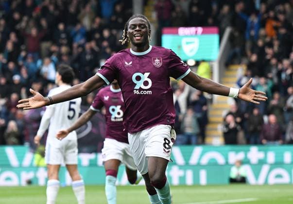 Lesley Ugochukwu of Burnley celebrates after scoring the team s first goal Burnley v Leeds United, Premier League, Football, Turf Moor, Burnley, UK - 18 Oct 2025Leeds Turf Moor United Kingdom EDITORIAL USE ONLY No use with unauthorised audio, video, data, fixture lists, club league logos or live services. Online in-match use limited to 120 images, no video emulation. No use in betting, games or single club league player publications.  Copyright: xAnnaxGowthorpe Shutterstockx 15544973ag
