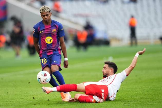 during the La Liga EA Sports match between FC Barcelona, Barca and Girona FC played at Lluis Companys Stadium on October 18 2025 in Barcelona, Spain. (Photo by Bagu Blanco PRESSIN) Copyright: xBaguxBlancox xPRESSINx