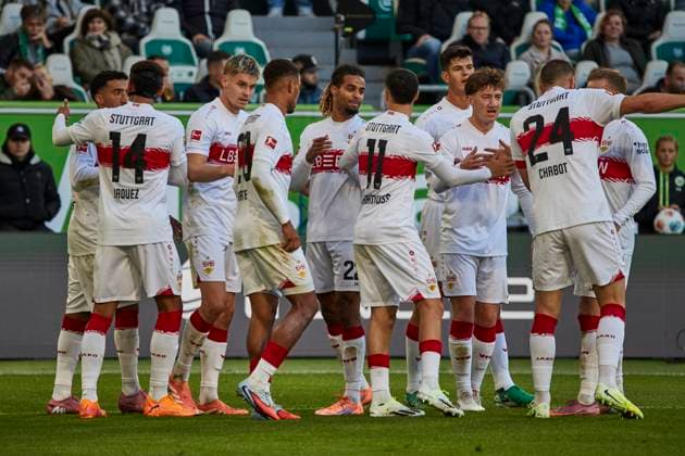 Stuttgart goal celebration VfL Wolfsburg vs VfB Stuttgart, Bundesliga, BL, Buli, season 2025 2026 18 10 2025 Press photo Jan Frederic Helbig VfL Wolfsburg vs VfB Stuttgart, Bundesliga, BL, Buli, Volkswagen Arena, 1 Bundesliga, season 2025 2026, 18 10 2025 Wolfsburg Copyright: xEibner-Pressefoto Jan-FredericxHelbigx EP_JHG