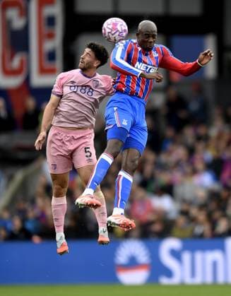 Jean-Philippe Mateta of Crystal Palace in action with Marcos Senesi of AFC Bournemouth Crystal Palace v AFC Bournemouth, Premier League, Football, Selhurst Park, London, UK - 18 Oct 2025London Selhurst Park United Kingdom EDITORIAL USE ONLY No use with unauthorised audio, video, data, fixture lists, club league logos or live services. Online in-match use limited to 120 images, no video emulation. No use in betting, games or single club league player publications.  Copyright: xAlanxWalter Shutterstockx 15544975as
