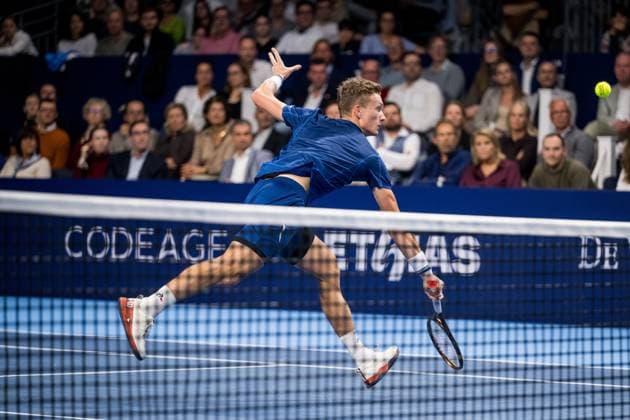 Czech Jiri Lehecka pictured in action during the European Open ATP, Tennis Herren tennis tournament in Brussels, on Saturday 18 October 2025. This year s edition of the tournament is taking place from 12 to 19 October 2025. JASPERxJACOBS  x137166742x