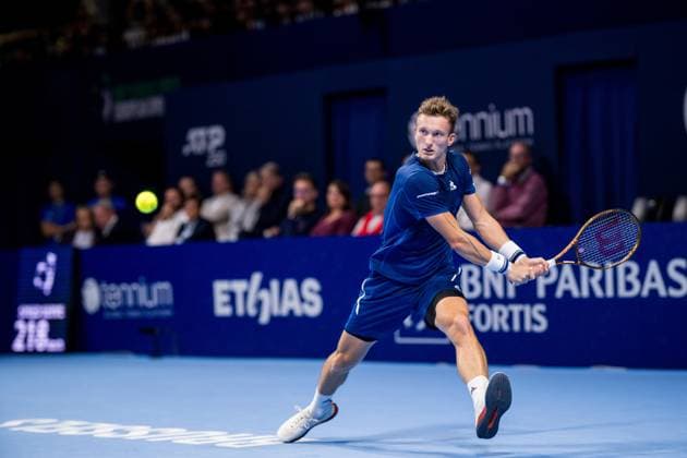 Czech Jiri Lehecka pictured in action during the European Open ATP, Tennis Herren tennis tournament in Brussels, on Saturday 18 October 2025. This year s edition of the tournament is taking place from 12 to 19 October 2025. JASPERxJACOBS  x137166842x