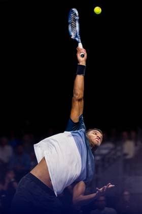 French Giovanni Mpetshi Perricard pictured in action during the European Open ATP, Tennis Herren tennis tournament in Brussels, on Saturday 18 October 2025. This year s edition of the tournament is taking place from 12 to 19 October 2025. JASPERxJACOBS  x137166941x