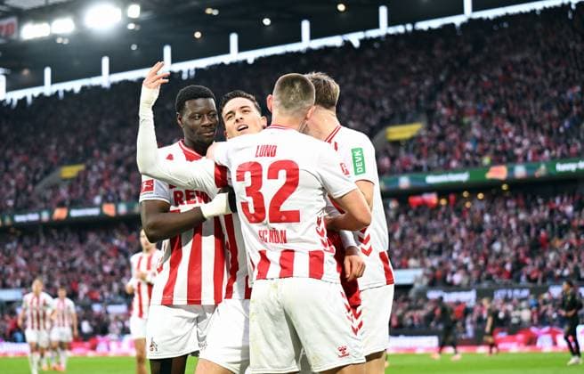 Soccer, Bundesliga, Germany, Men, Season 2025 2026, Matchday 7, Rhein Energie Stadion Köln, 1 FC Köln FC Augsburg Cheers Said El Mala KOE after his goal for 1 1 Cheers, joy, action