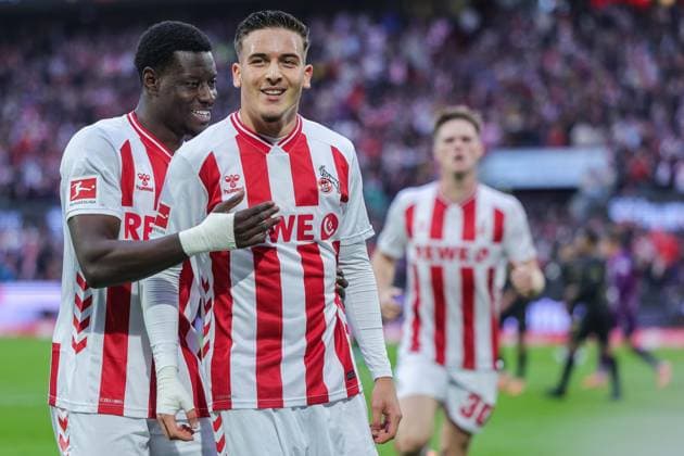 Soccer 1 Bundesliga 7 Matchday 1 FC Köln FC Augsburg on 18 10 2025 at RheinEnergieStadion in Cologne Goal celebration for 1 1 by Said El Mala Köln DFL regulations prohibit any use of photographs as image sequences and or quasi video xJRx