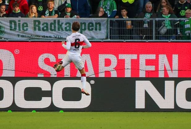 Germany Bundesliga 2025 26, 7 Matchday VfL Wolfsburg vs VfB Stuttgart Volkswagen Arena Wolfsburg Goal celebration Angelo Stiller VfB Stuttgart, 6 Copyright: xAymanxAlahmedx