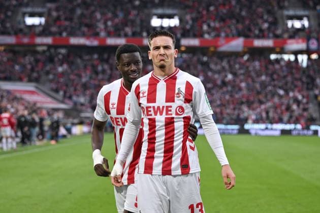 Jubel Said El Mala 1 FC Koeln , Ragnar Ache 1 FC Koeln , v re 18 10 2025, Fußball 1 Bundesliga, Saison 2025 2026, 7 Spieltag, 1 FC Köln FC Augsburg DFL regulations prohibit any use of photographs as image sequences and or quasi video Koeln RheinEnergieStadion Nordrhein Westfalen Germany Team2